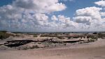 Ved Coquina Beach på Bodie Island ligger vraget af den firmastede skonnert 'Laura Barnes', som forliste her i 1921.