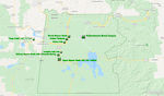 Yellowstone National Park dækker et område på næsten 9000 km² med en gennemsnitlig udstrækning på 101 km fra syd til nord og 87 km fra øst til vest. På kortet har vi afmærket de områder vi besøgte. Yellowstone National Park dækker et område på næsten 9000 km² med en gennemsnitlig udstrækning på 101 km fra syd til nord og 87 km fra øst til vest. På kortet har vi afmærket de områder vi besøgte.