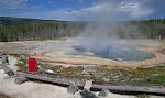 Vi går gennem en skov med en masse myg til Solitary Geyser, som de fleste turister springer over (se video). Vi går gennem en skov med en masse myg til Solitary Geyser, som de fleste turister springer over (se video).
