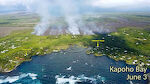 Efter en måned nærmer lava flowet sig byen Kapoho, hvor vi boede i 2016 i de to huse ved pilene.