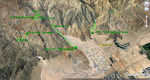 Vi går i dag en tur op i Borrego Palm Canyon. Vores GPS spor ses her på et kort sammen med de tidligere ture, men denne gang kigger vi fra Borrego Springs siden.