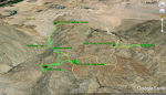 Her ses de tre første vandreture, som vi gik de to første dage. De er ikke langt fra vores lejede hus i Borrego Springs, som ses i baggrunden til venstre.